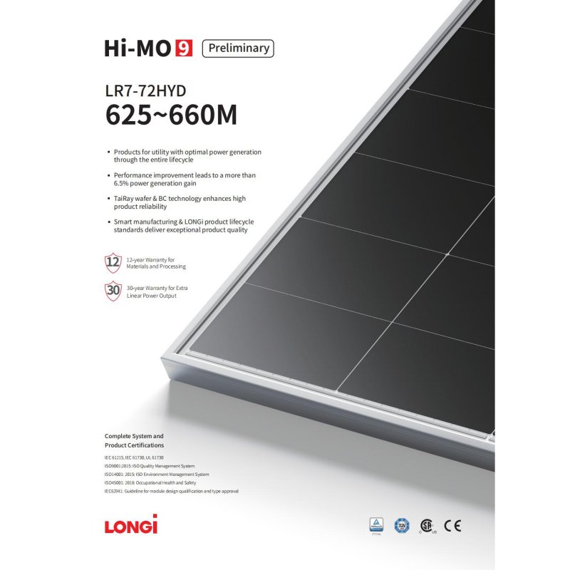 Longi Solar LR7-72HYD 625-660M Longi Solar LR7-72HYD 625-660M