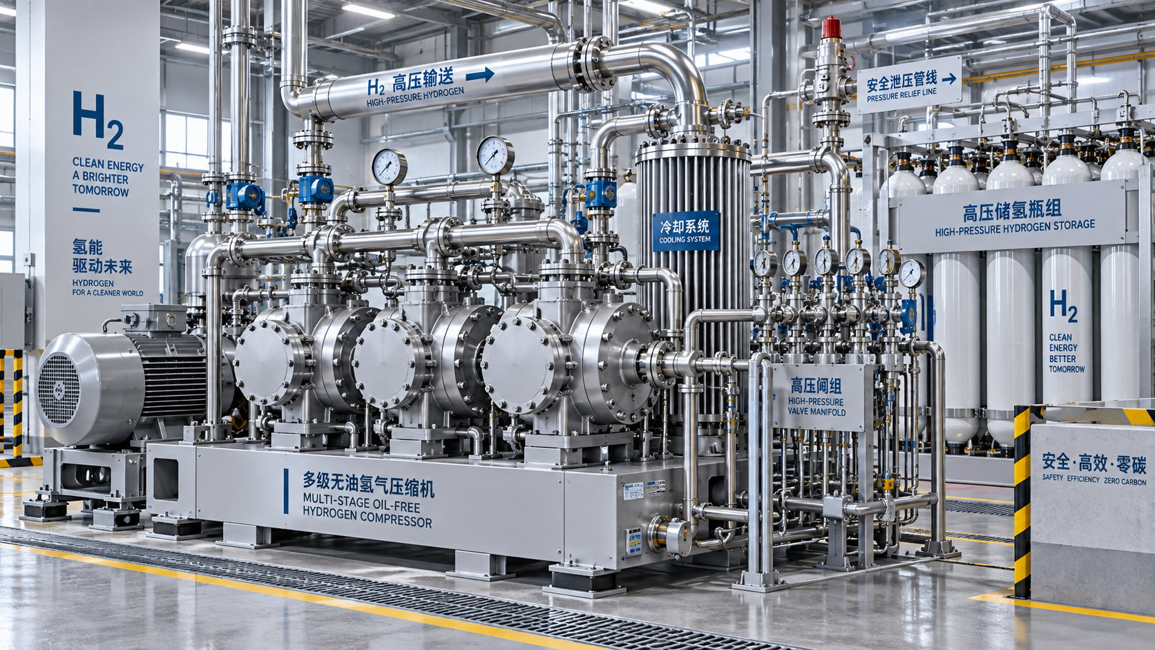 What discharge pressure should an H2 compression system meet?