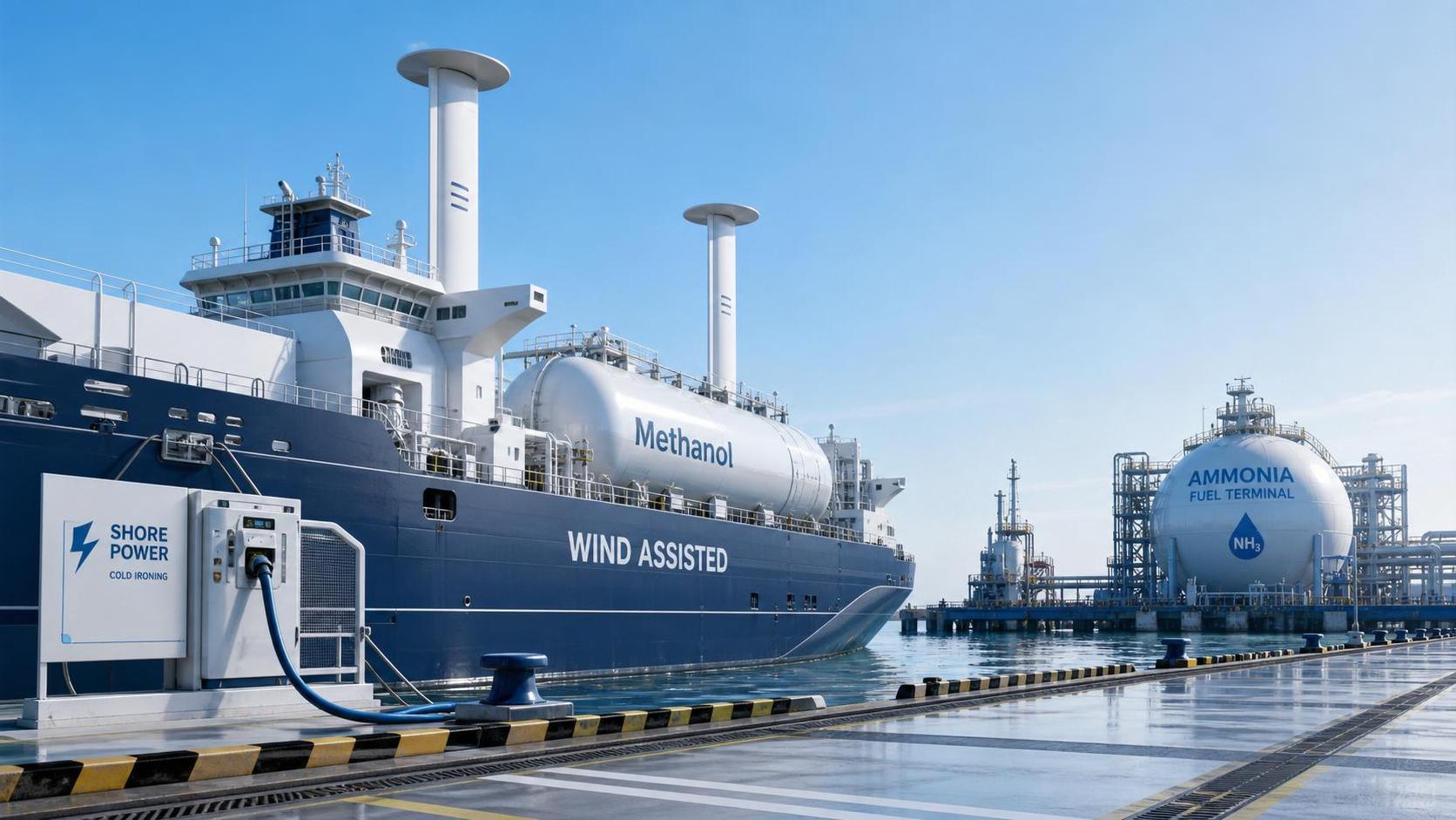 Maritime Decarbonization Tech Compared: Shore Power, Methanol, Ammonia, and Wind Assist