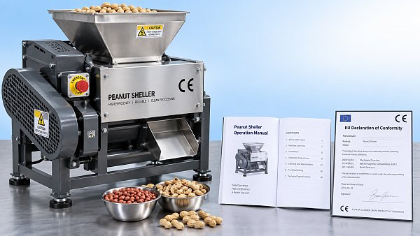 Which CE documents should accompany peanut shelling machines?