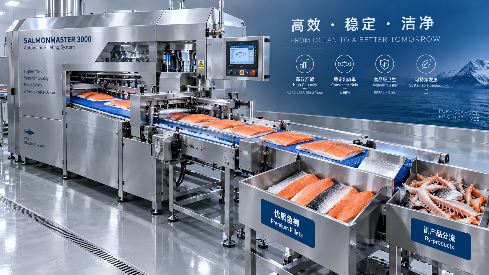 What yield should a commercial salmon filleting machine deliver?