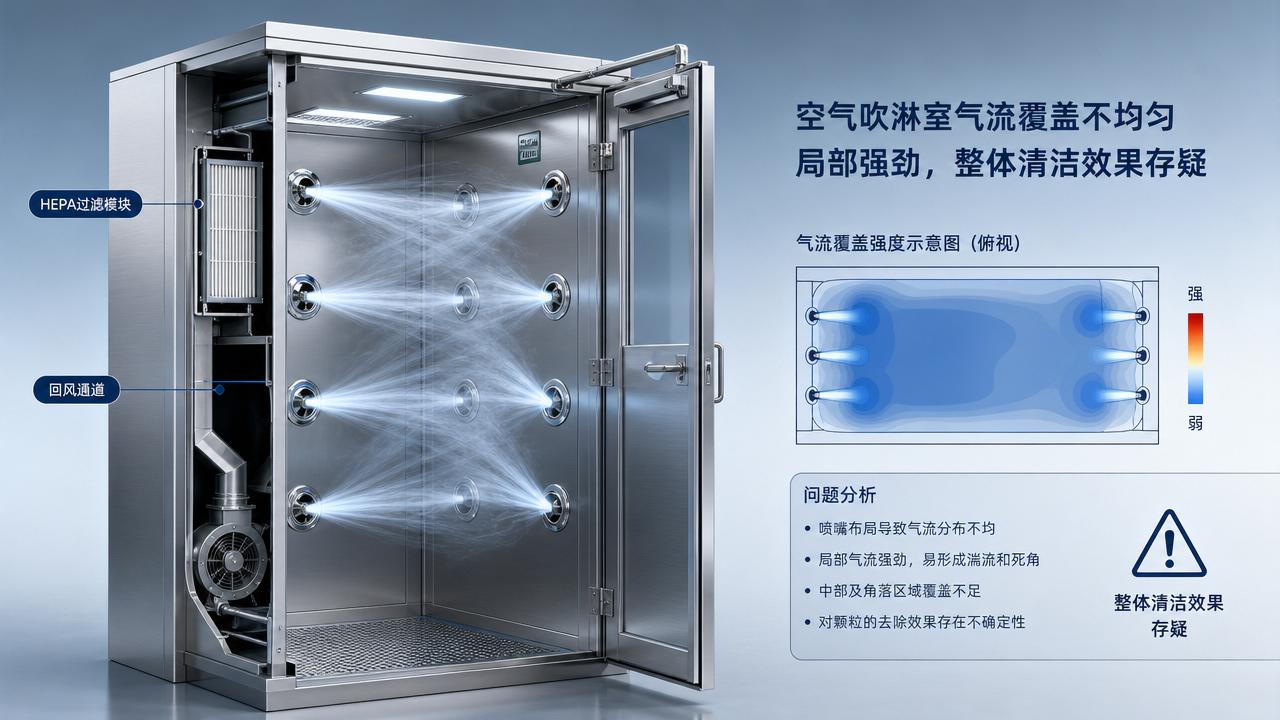 Why air shower nozzle velocity data can be misleading