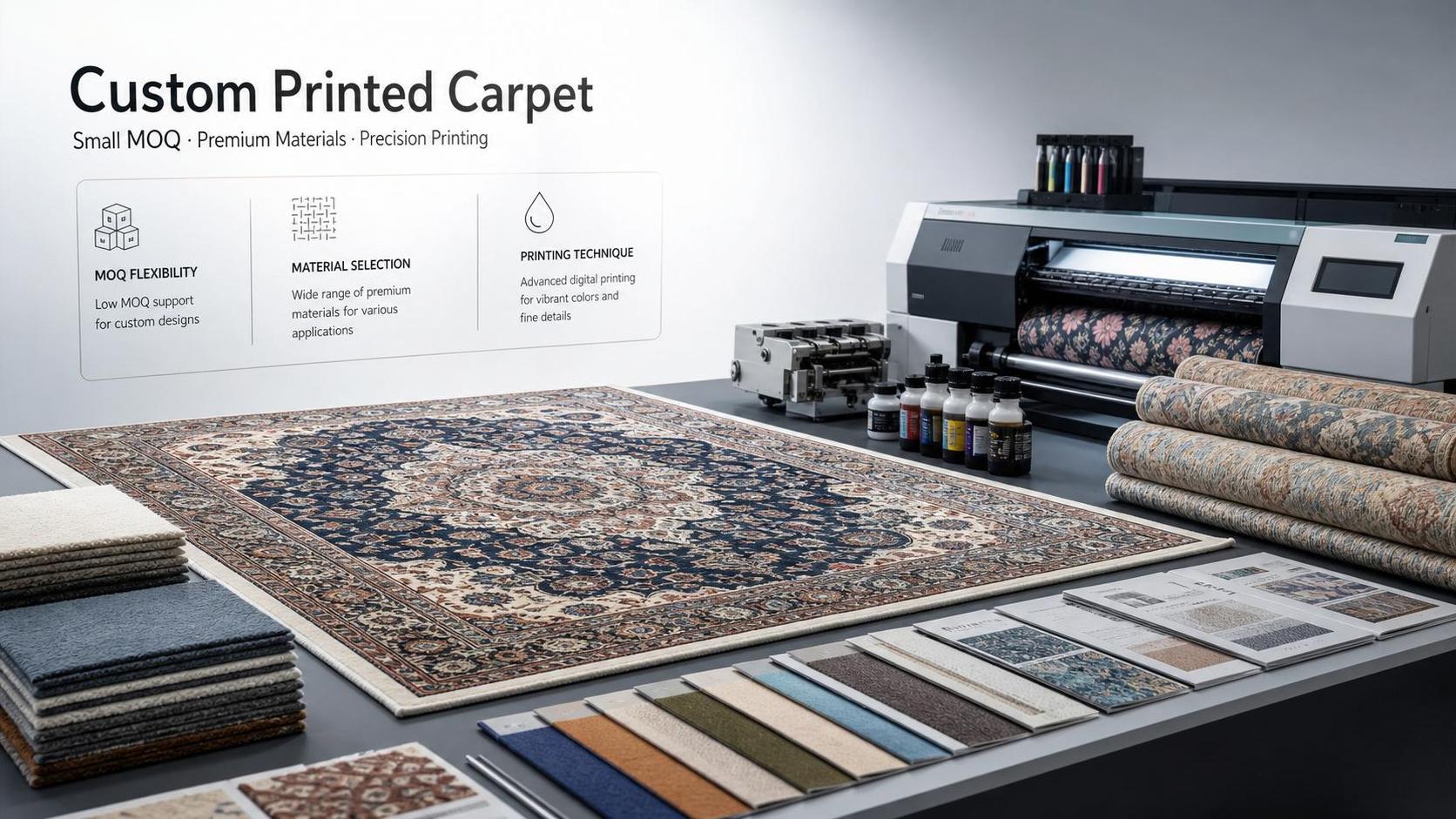 Custom Printed Area Rugs Manufacturer Selection Guide: MOQ, Materials, and Print Methods