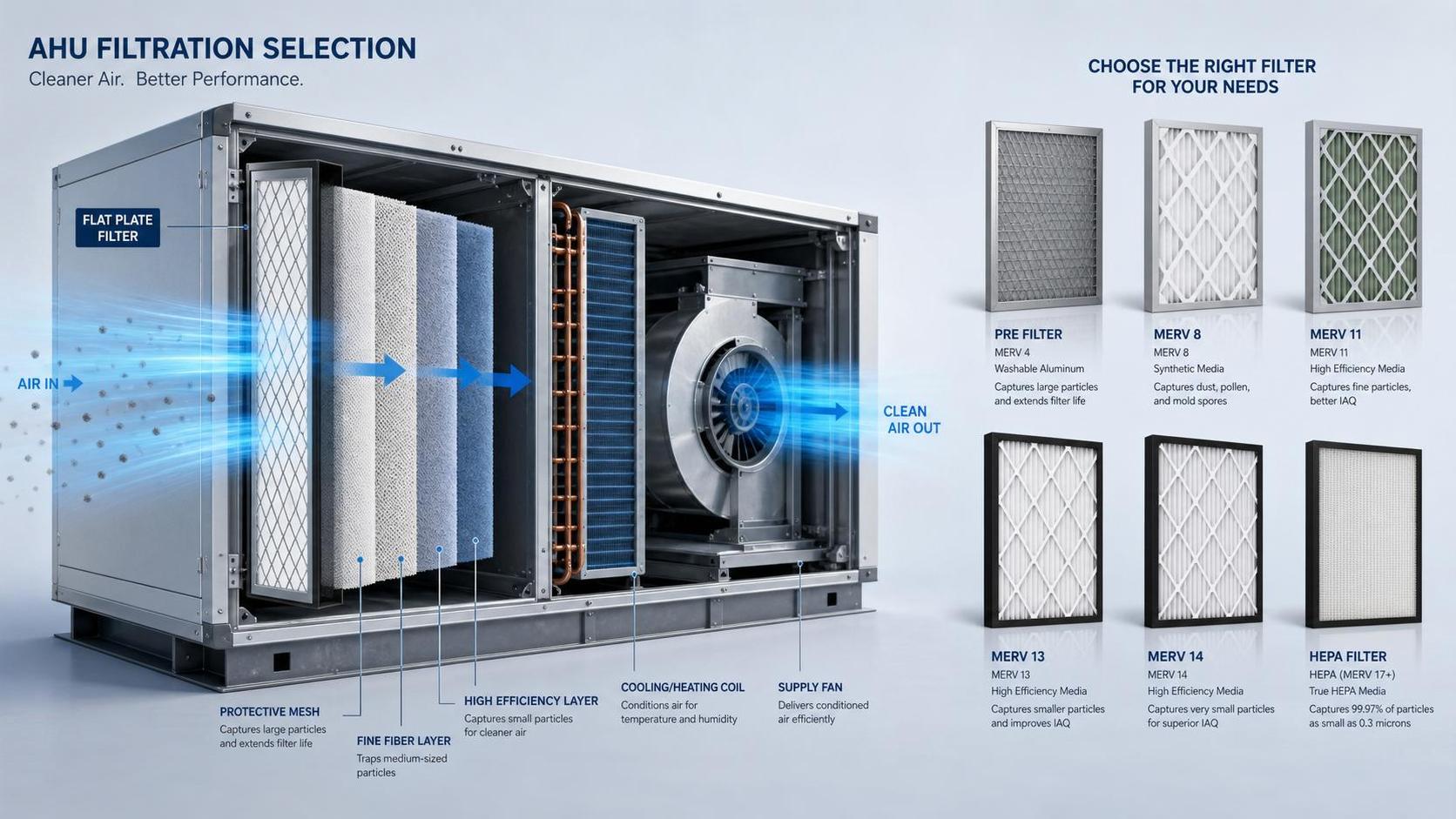 AHU Filtration Efficiency: How to Read MERV Ratings for Prefilter Selection