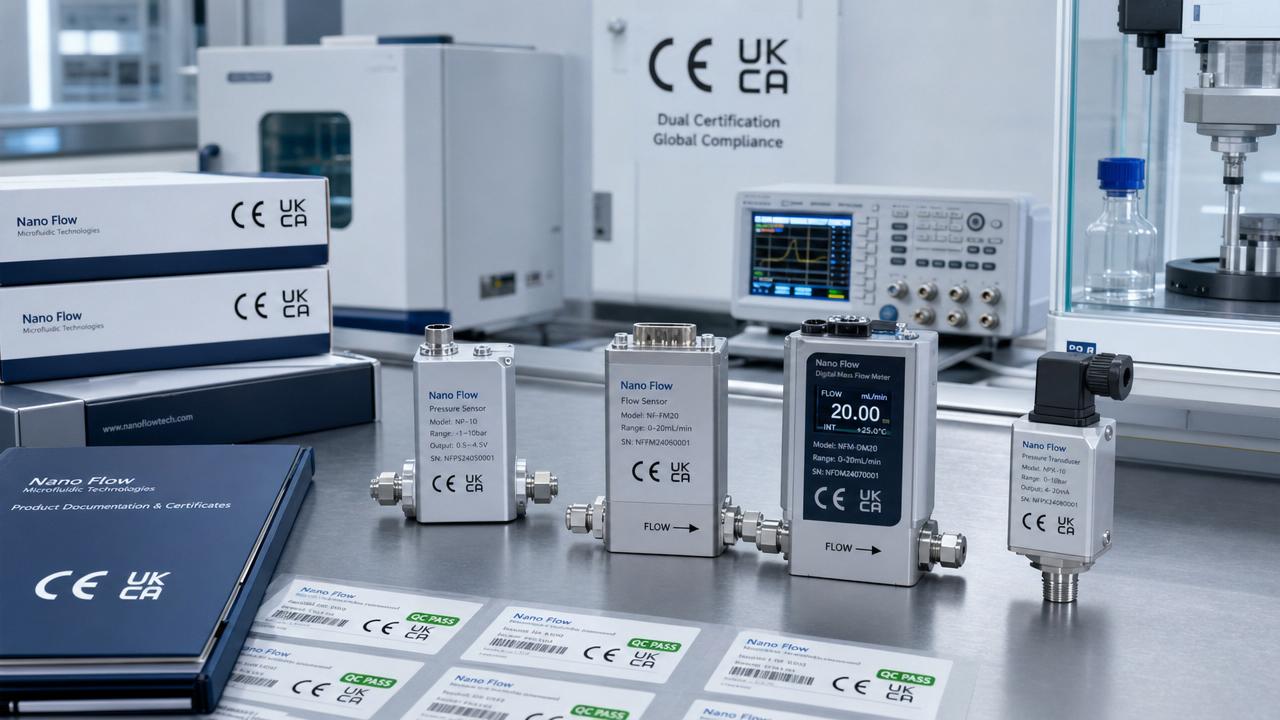 Dual CE and UKCA Marking Set for Nano Flow Sensors