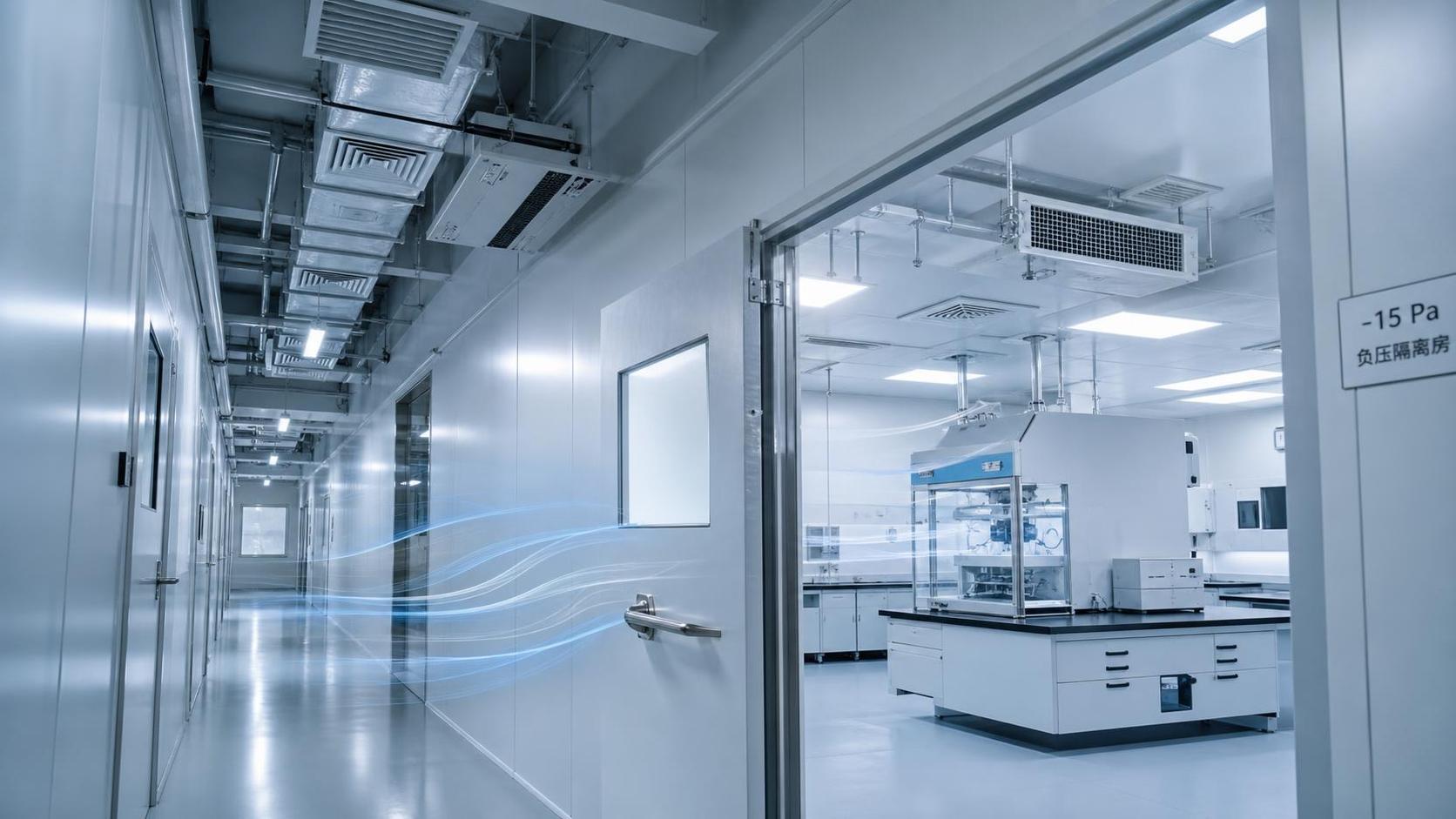 How does a negative pressure room system reduce contamination risk?