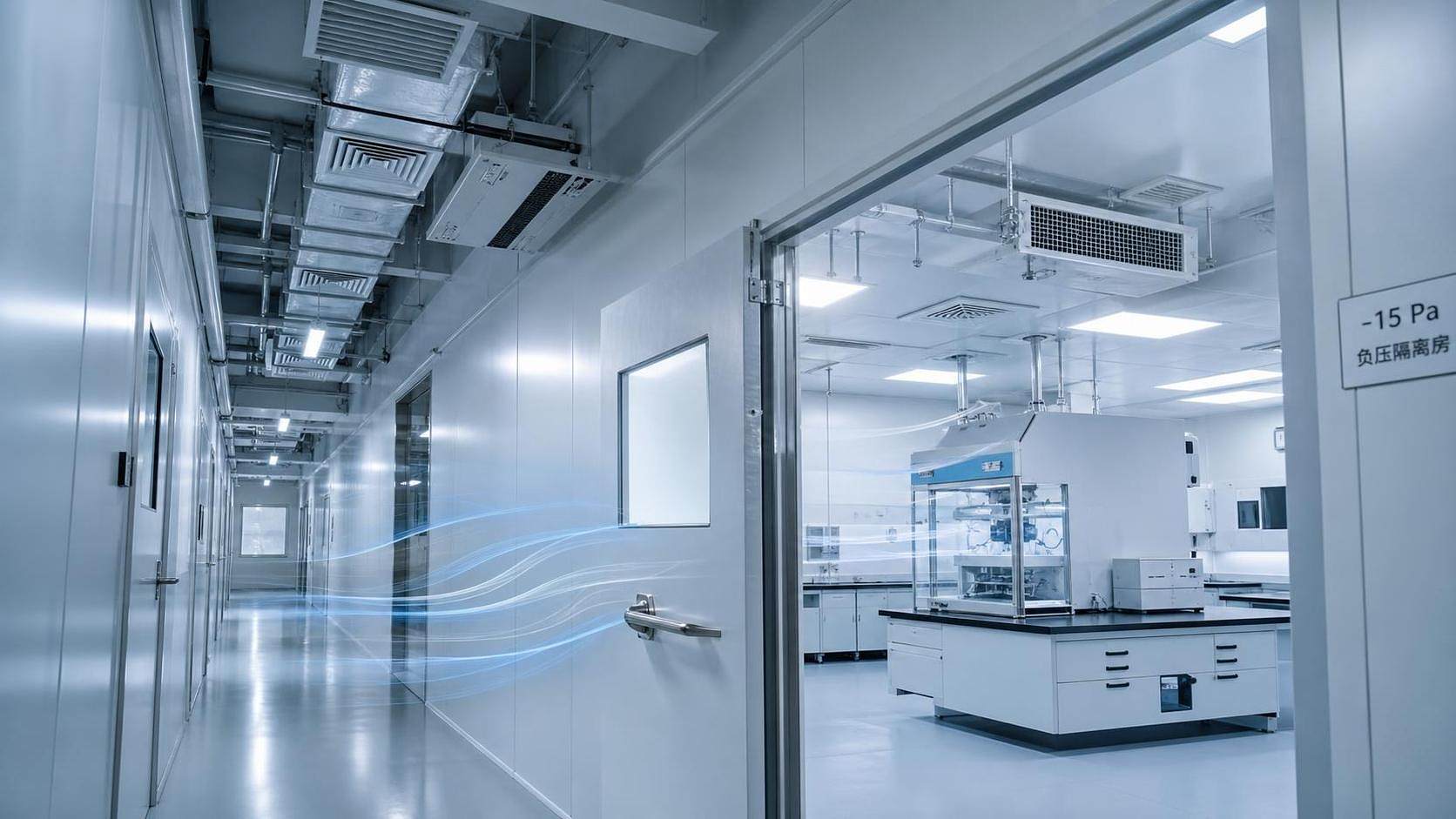 How does a negative pressure room system reduce contamination risk?