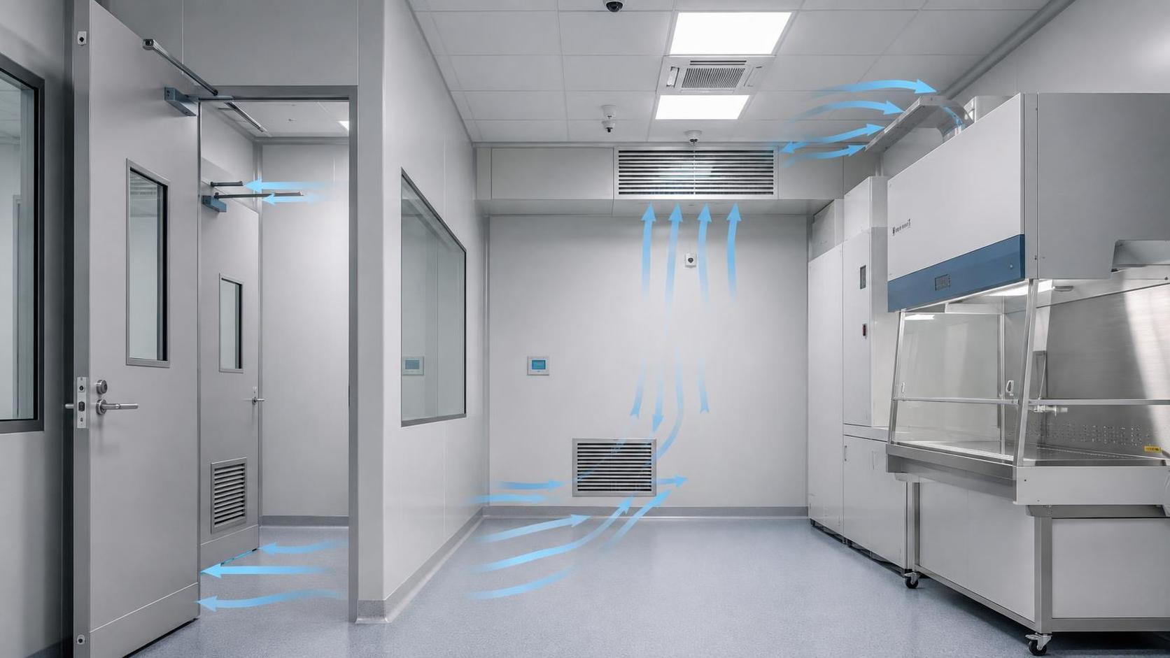 How does a negative pressure room work to contain airborne contaminants?