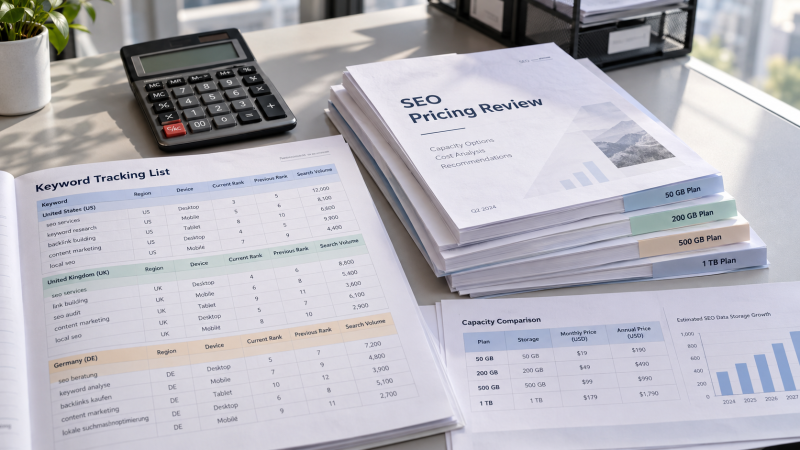 How does SEO tool pricing compare as tracked keyword counts grow?