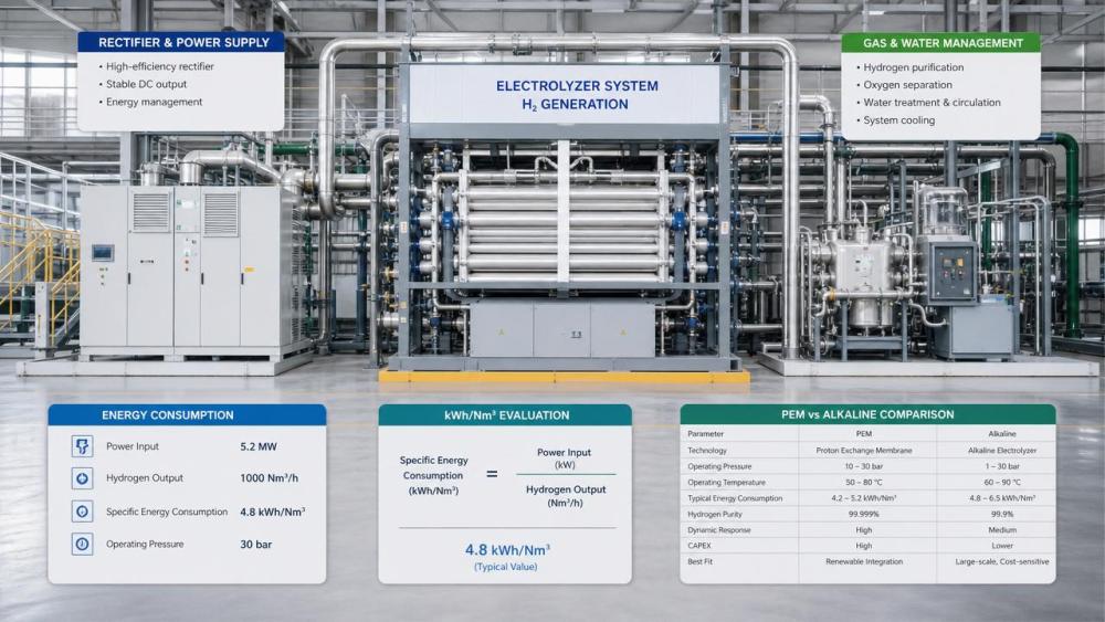 Electrolyzer Power Consumption: What kWh|Nm3 Tells You