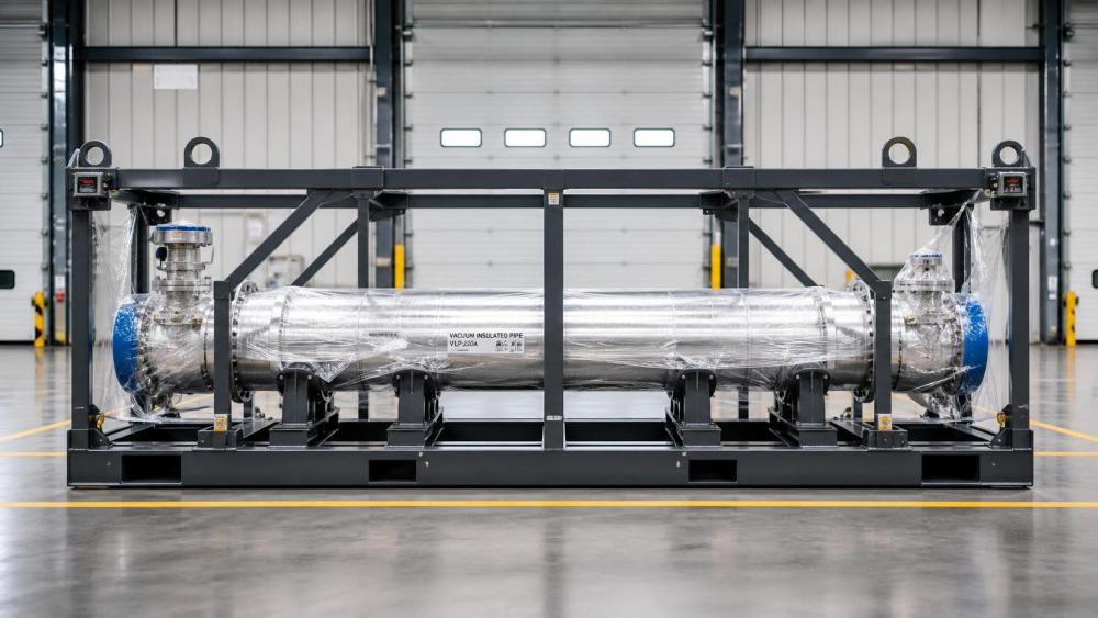 Which logistics packaging best protects vacuum insulated piping in transit?