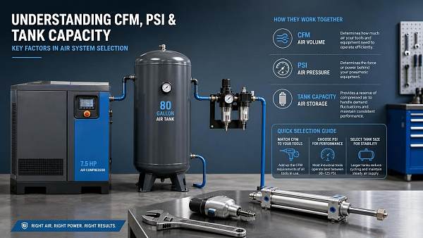 How to Use an Air Compressor Selection Chart to Size CFM, PSI, and Tank Capacity