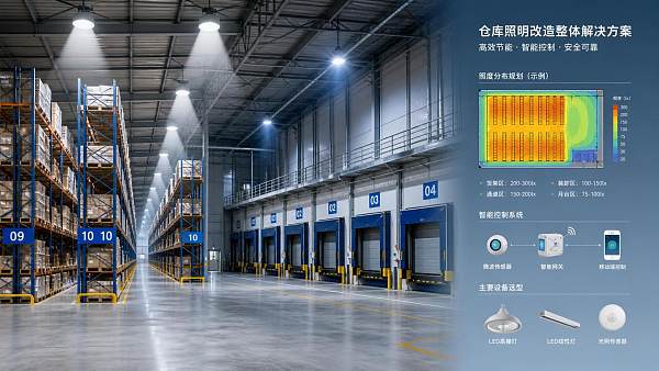 What lighting specification planning should include for a warehouse retrofit