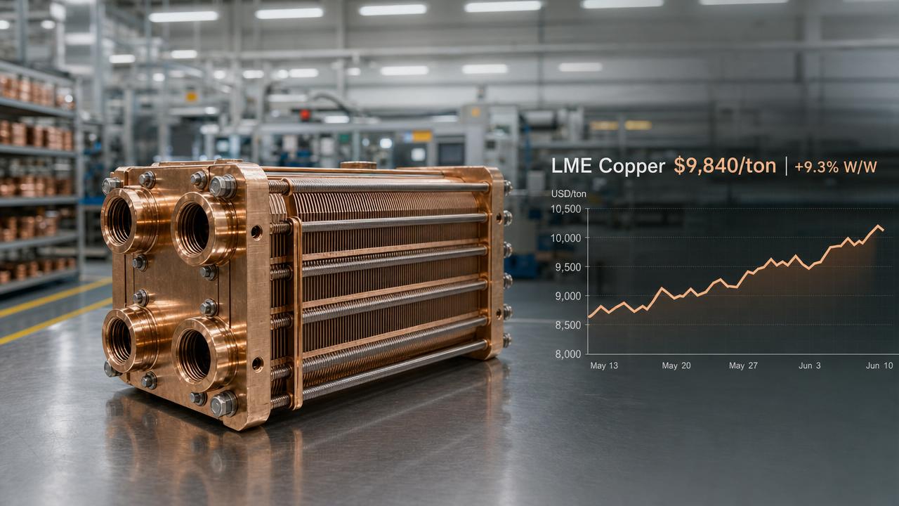 Global Copper Price Rises 9.3% Weekly; Plate Exchanger Export Quotes Under Pressure