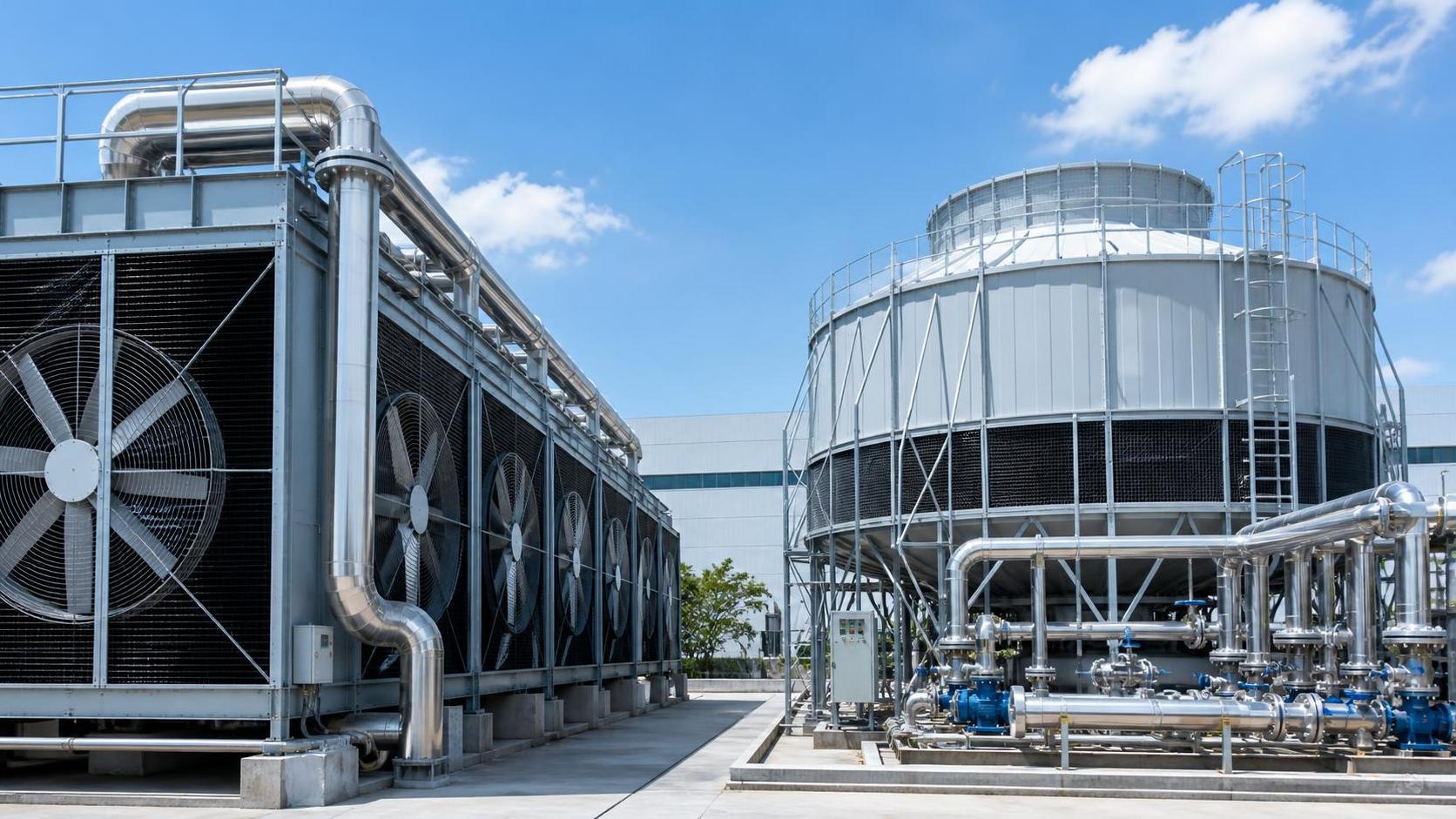 When does an industrial cooling radiator outperform a cooling tower?