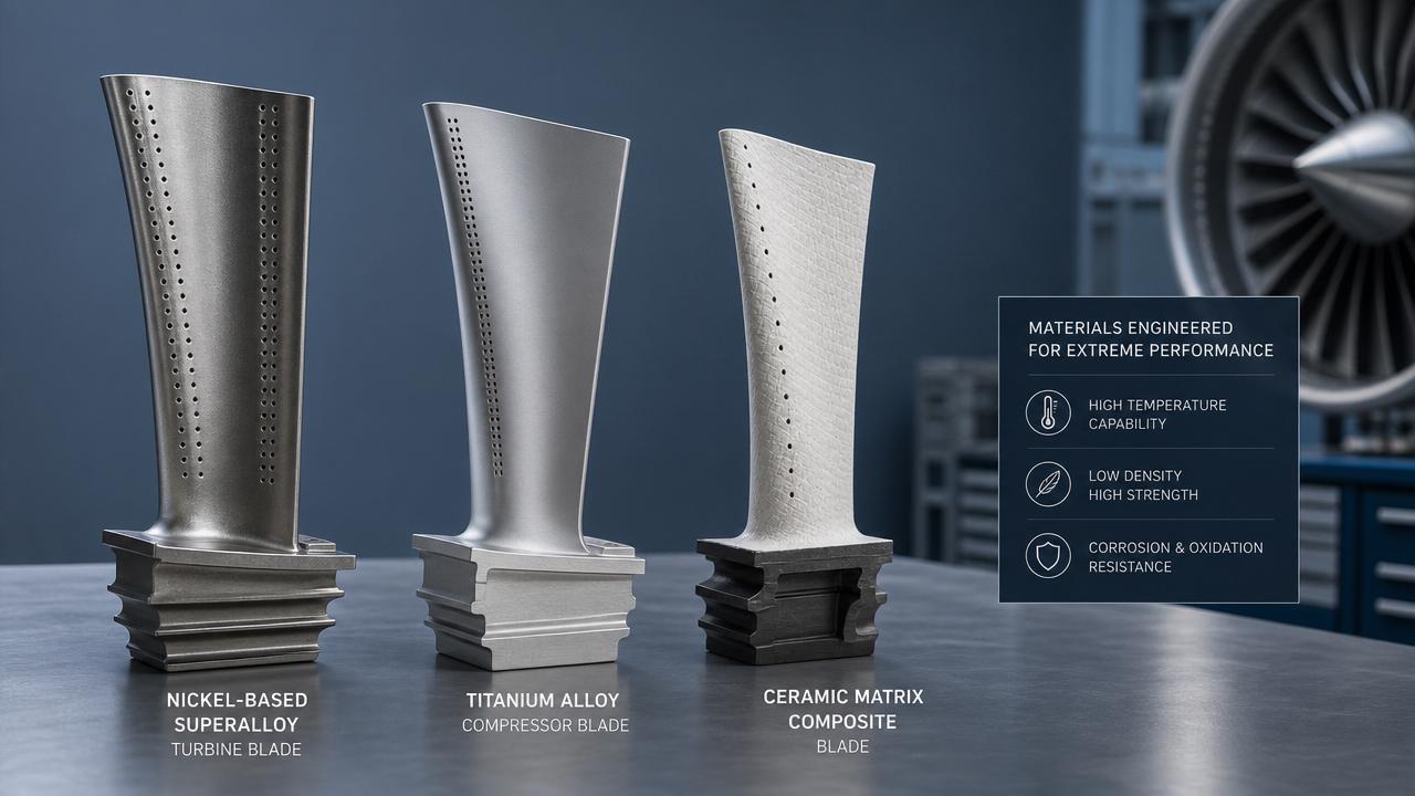 Turbine Blade Materials Compared: Superalloys, Titanium, and Ceramic Matrix Composites