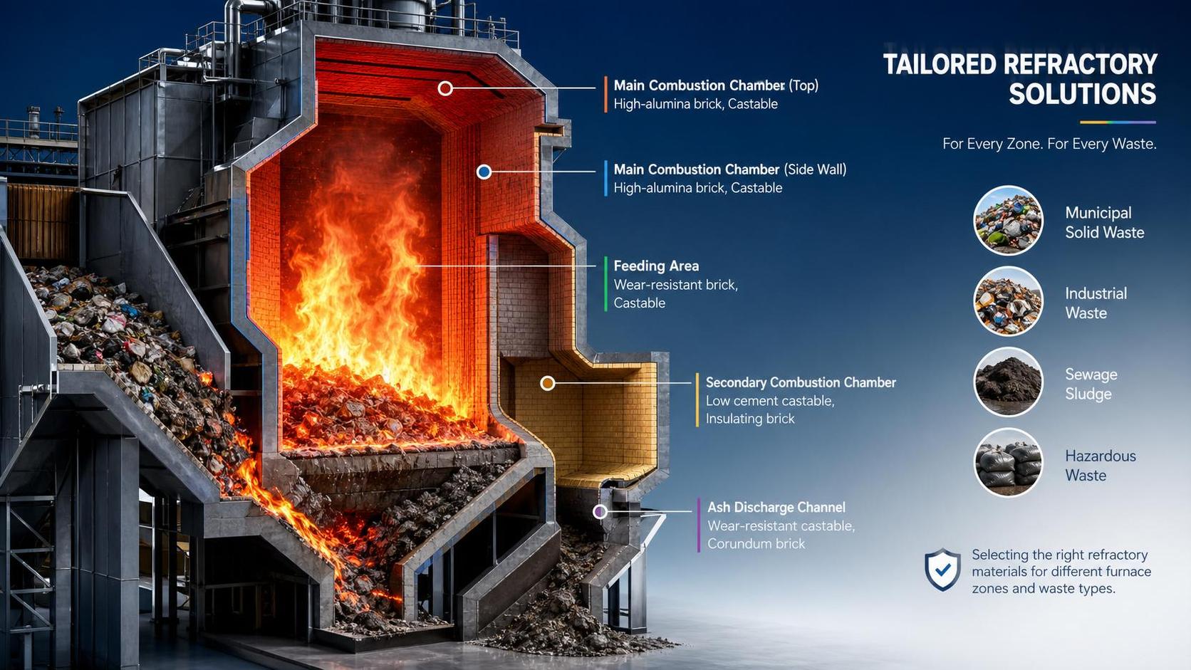 How to Choose High-Temperature Materials for Incinerators by Lining Zone and Waste Type