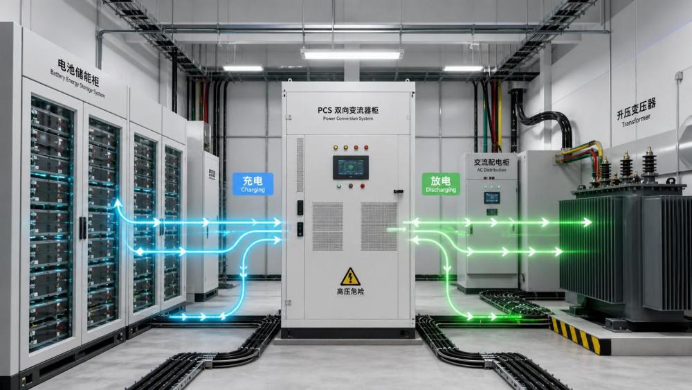 How do PCS inverters affect battery storage round-trip efficiency?