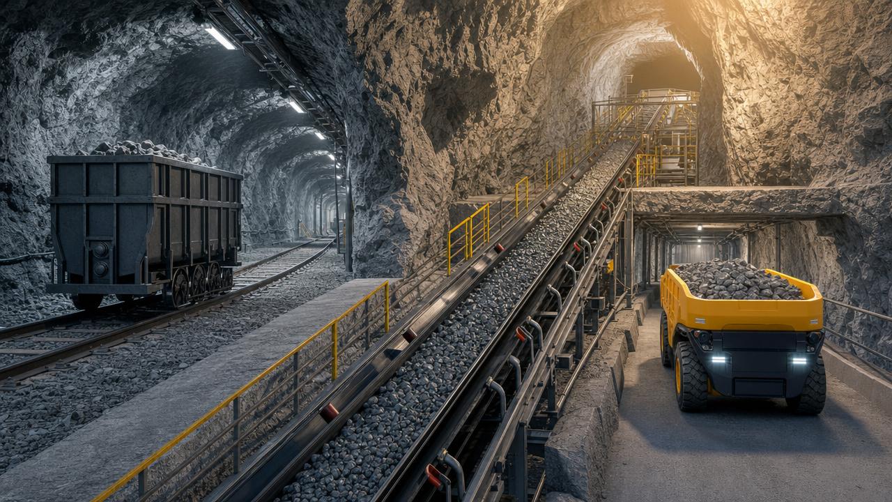 Underground Transport Systems Compared: Rail, Conveyor, and Truck Haulage by Mine Layout