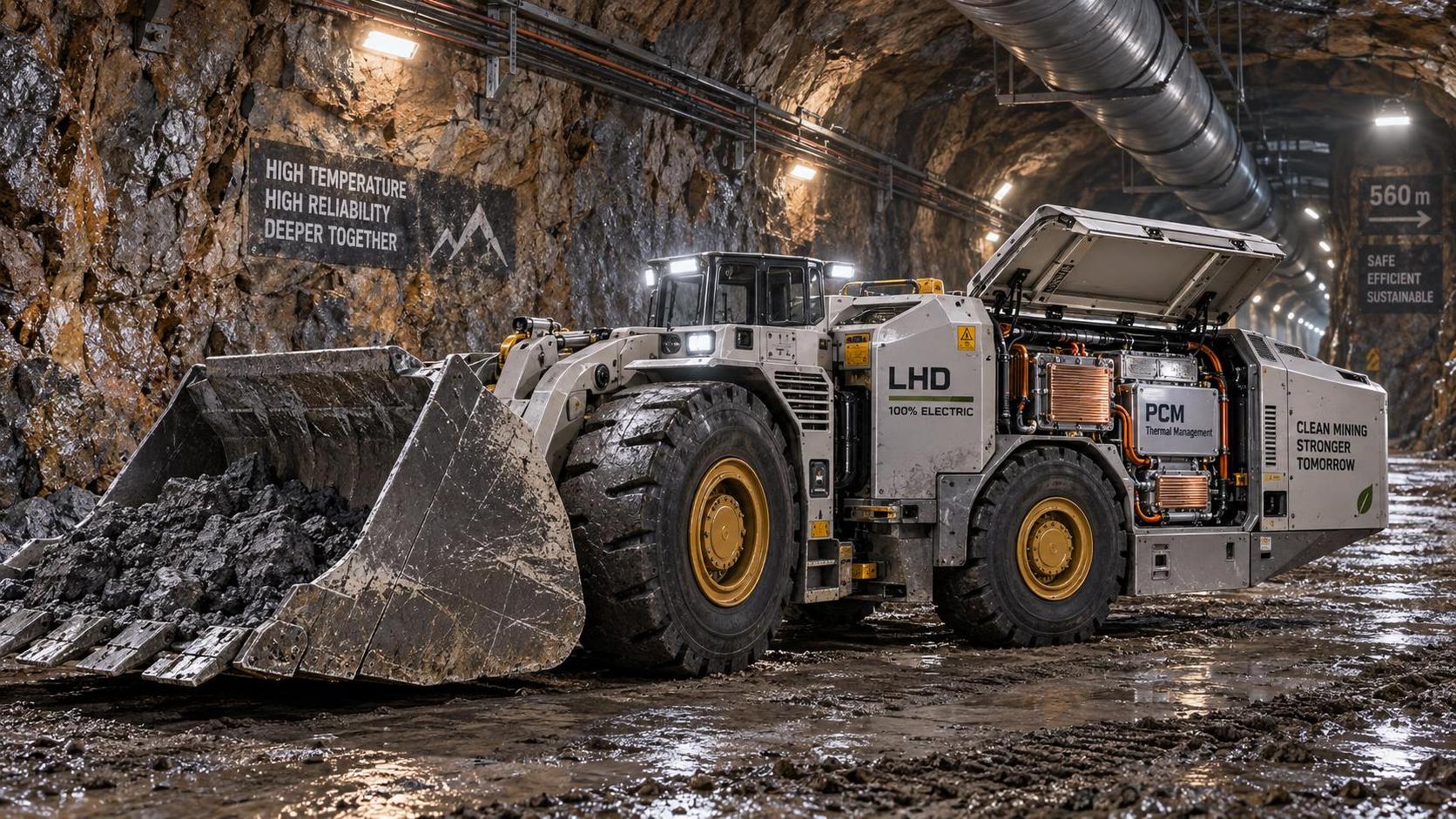 How does ambient heat above 40°C affect cycle life and thermal derating of battery LHDs in deep mining zones?