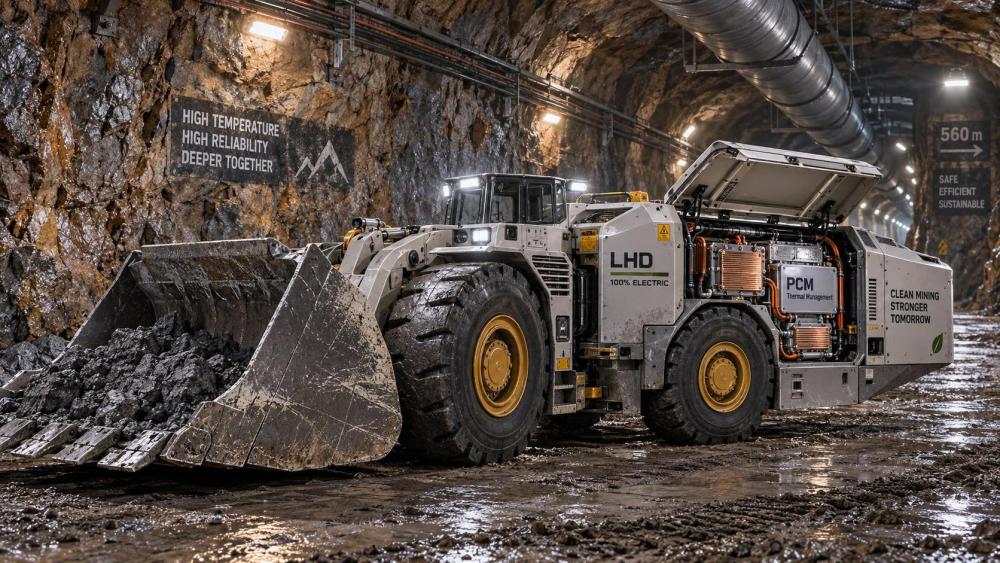 How does ambient heat above 40°C affect cycle life and thermal derating of battery LHDs in deep mining zones?
