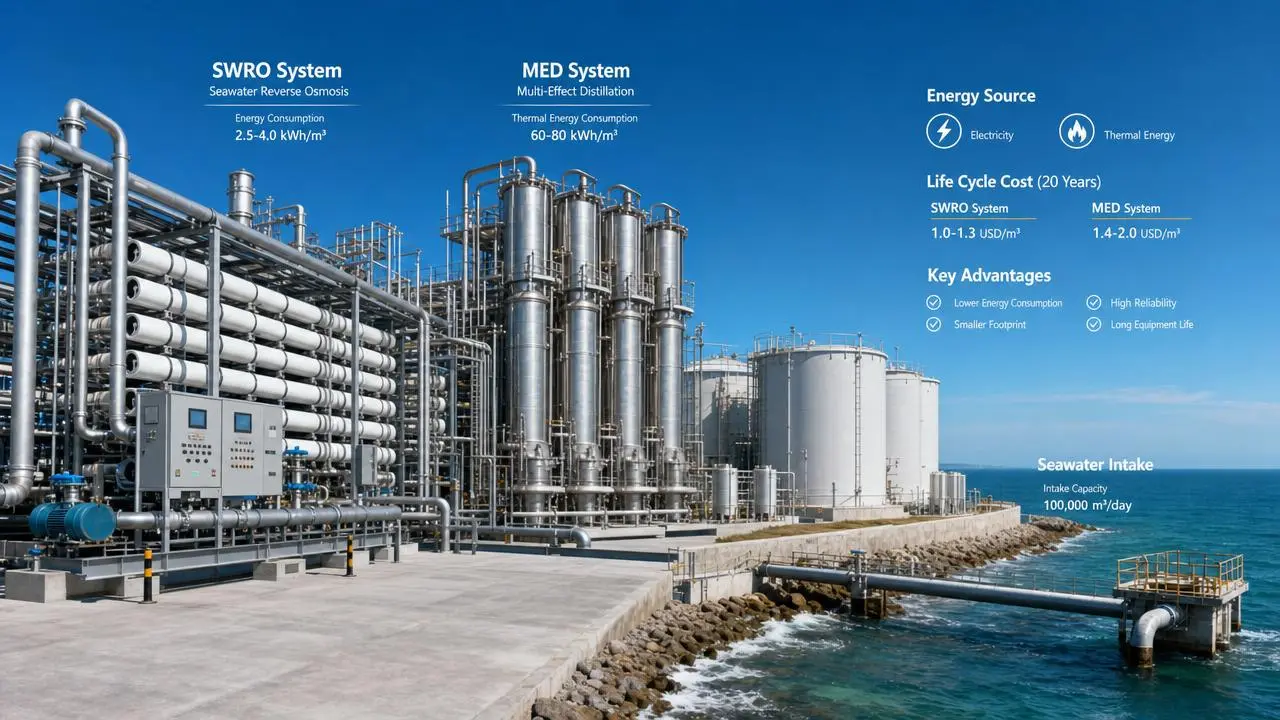 Seawater Desalination Plants: SWRO vs MED for Energy and Lifecycle Cost