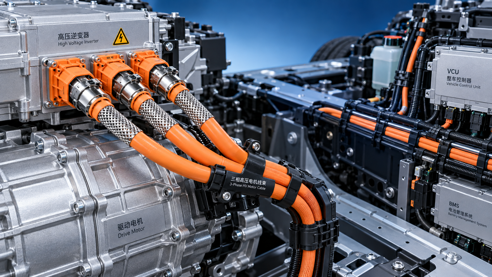 When does a shielded motor harness prevent EMI problems in EVs?