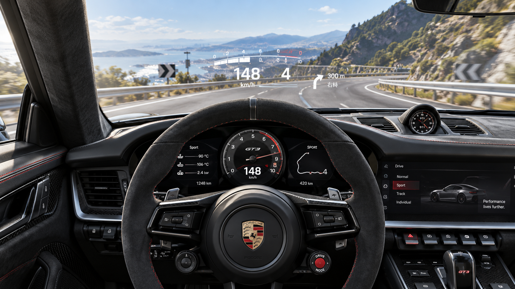 How does a head-up display work in a high-performance car?