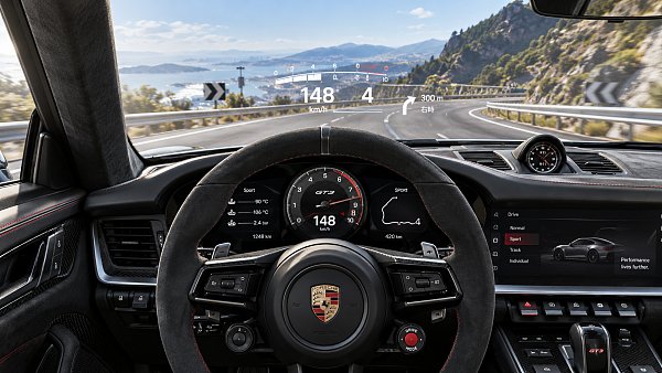 How does a head-up display work in a high-performance car?