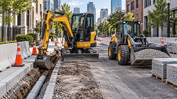 Which road construction equipment in North America suits tight urban sites?