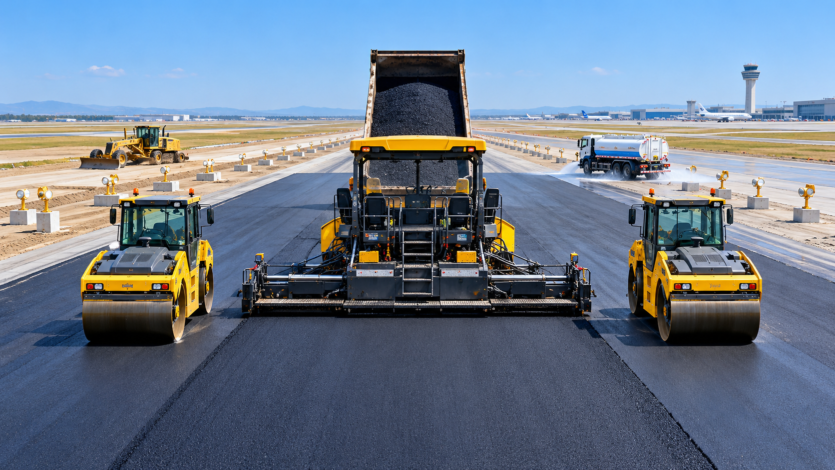 What airport construction equipment is needed for airside paving work?