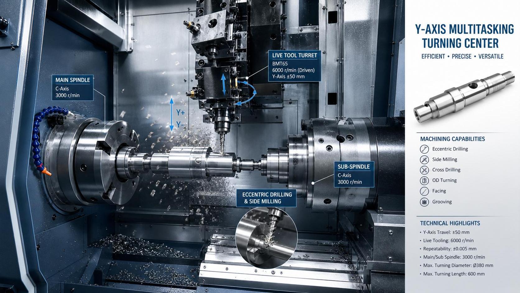 CNC Turning Centers With Y Axis: Key Specs, Tooling Needs, and Part Fit CNC Turning Centers With Y Axis: Key Specs, Tooling Needs, and Part Fit