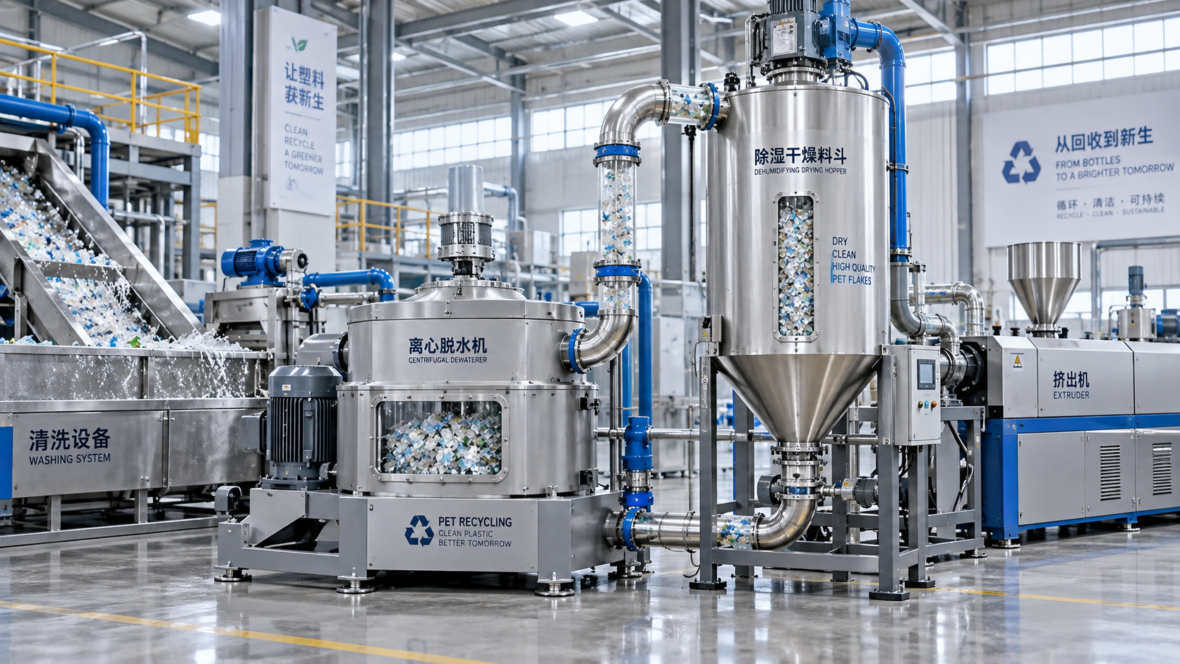 Where drying fits in the PET plastic recycling plant process