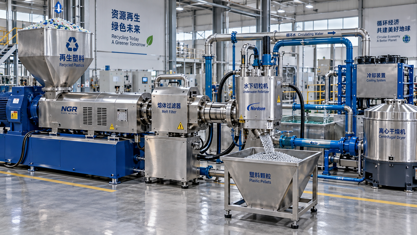 Sizing an underwater pelletizing line for recycled plastic output