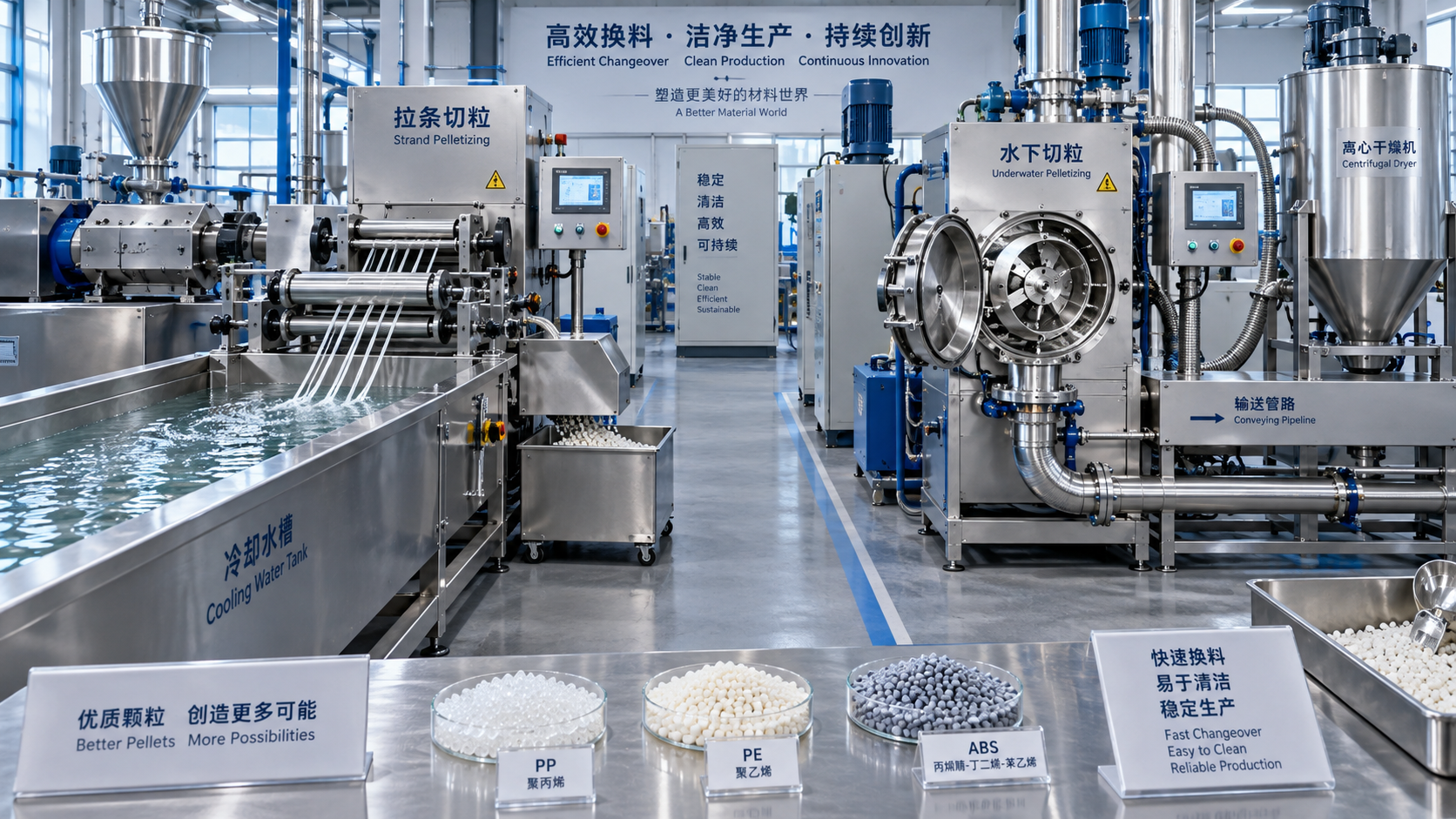 Strand pelletizing vs underwater pelletizing for frequent grade changes